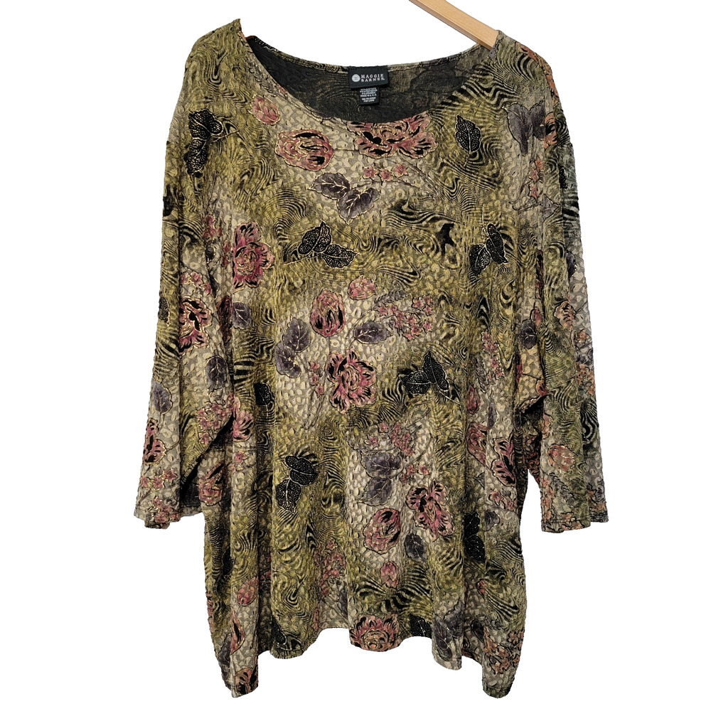Maggie Barnes Fall Colors Top Womens 5X Floral Gold Accent Artsy Boho Romantic - Picture 1 of 7